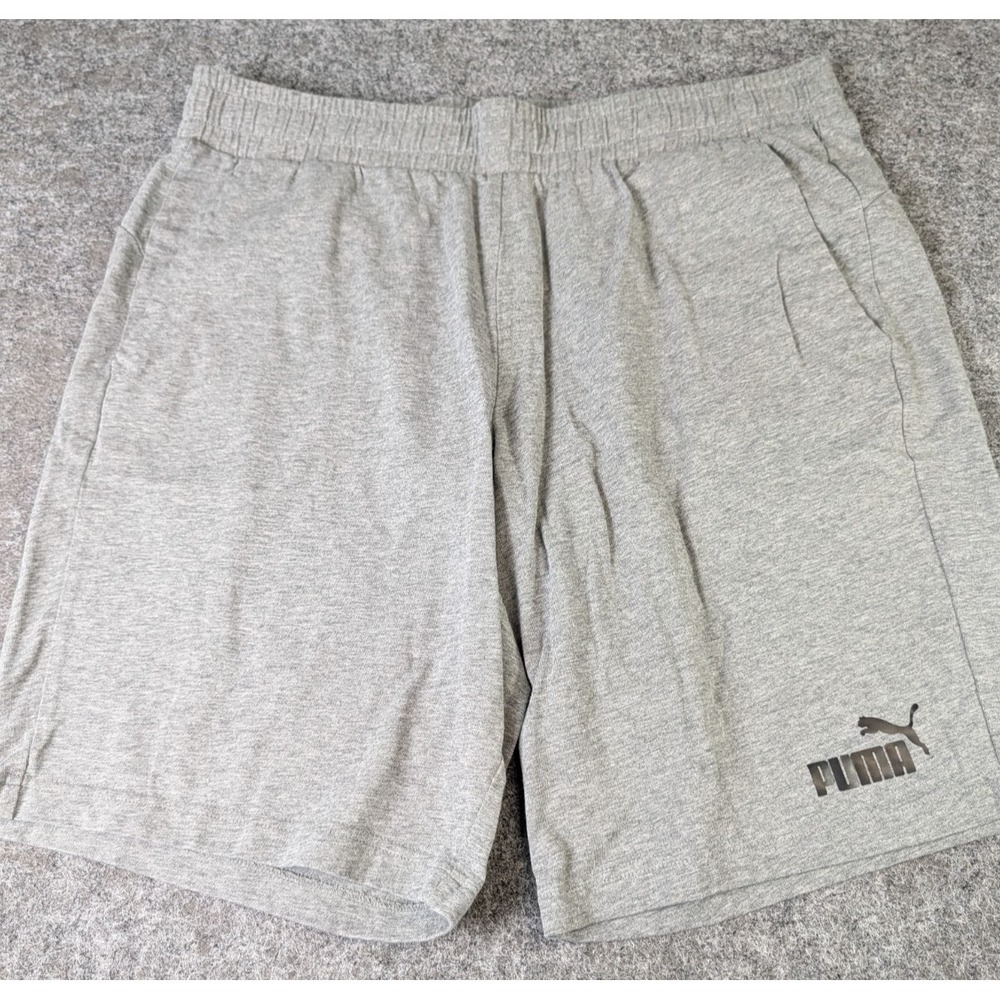 Puma Shorts Men's XL Gray Knit Elastic Waist Drawstring Pull On Logo EUC